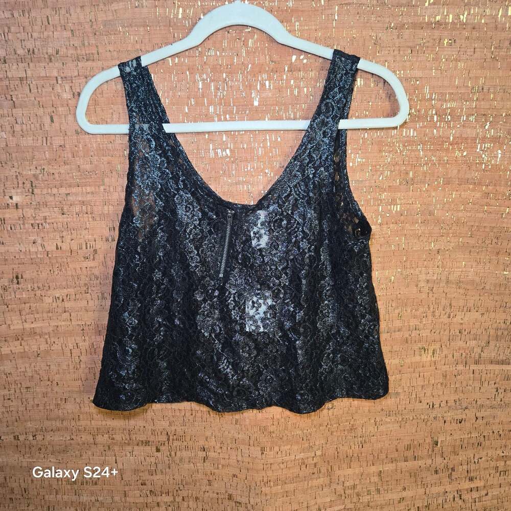 NWT Britney Spears for Candie's Black Floral Lace Zipper Front Crop Top Size M